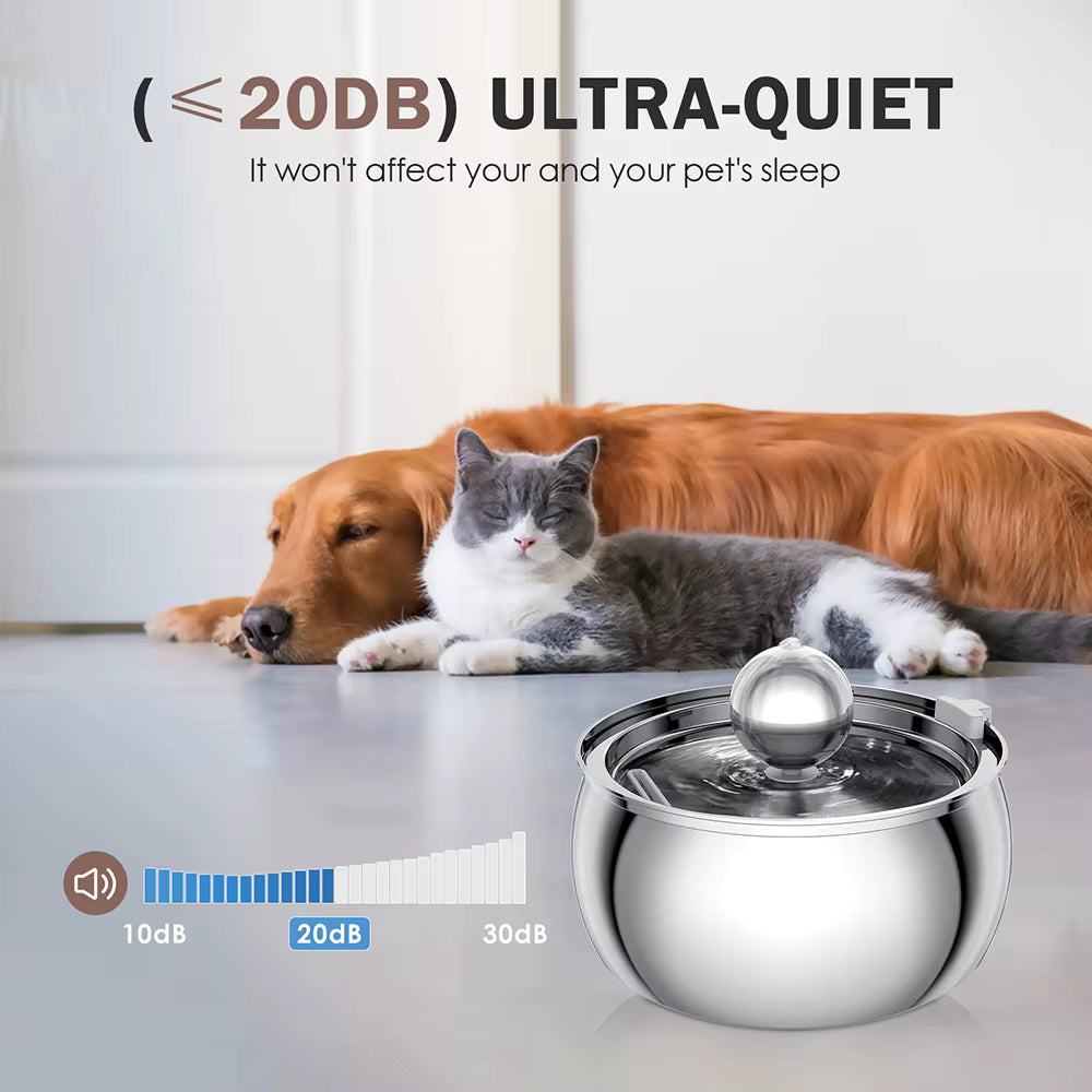 304 Stainless Steel Pet Water Fountain 4L/135 Oz with Faucet Silent Filter Automatic Dog Water Fountain Live Water Circulation