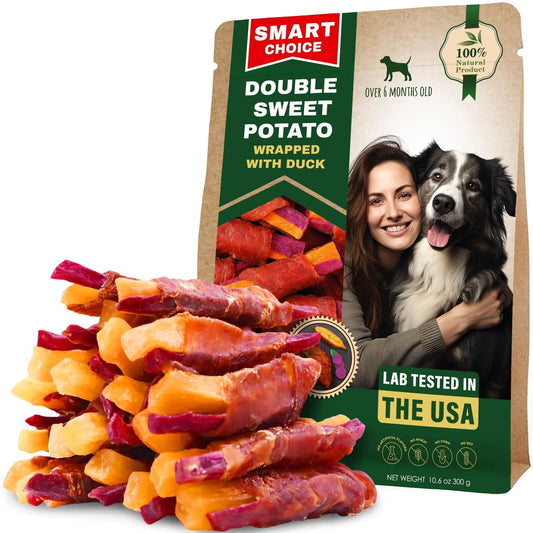 Sweet Potato Dog Treats & Healthy Duck Chews 10.6 Oz Puppy Snacks & Soft Bones for Large Medium Small Breeds Natural Dog Food & Grain Free Rawhide Free Training Jerky Wraps