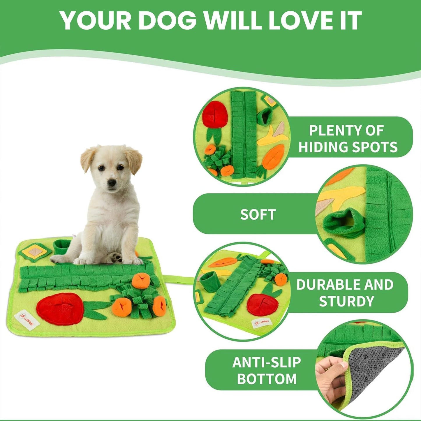Snuffle Mat for Small Dogs Cats 19X19 Inch Soft Foraging Mat for Rabbits Washable anti Slip Perfect for Bunnies Guinea Pigs & Hamsters Sniff Puzzle Toy for Puppies (Medium)