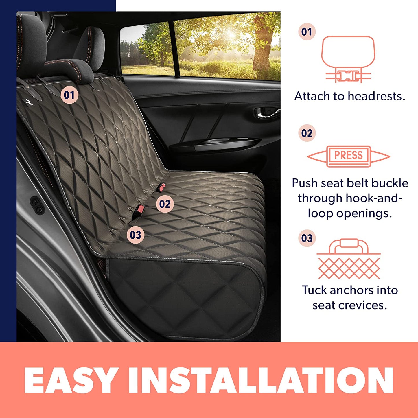 Black Car Rear Seat Cover for Dogs, Durable Waterproof & Scratch Resistant Vehicle Backseat Protector, Nonslip Dog Accessory & Pet Protection for Back Seats, Machine Washable